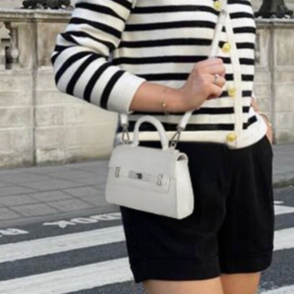 Neiman Marcus Small White Croc Embossed Crossbody Purse